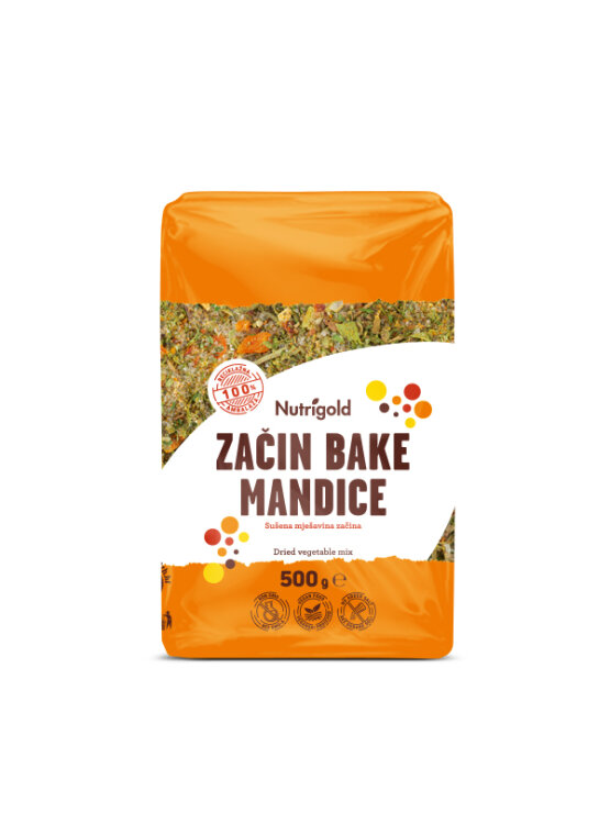 Nutrigold zdrava mješavina začina bake Mandice i dedeIvice u smeđoj, kartonskoj ambalaži od 500g.