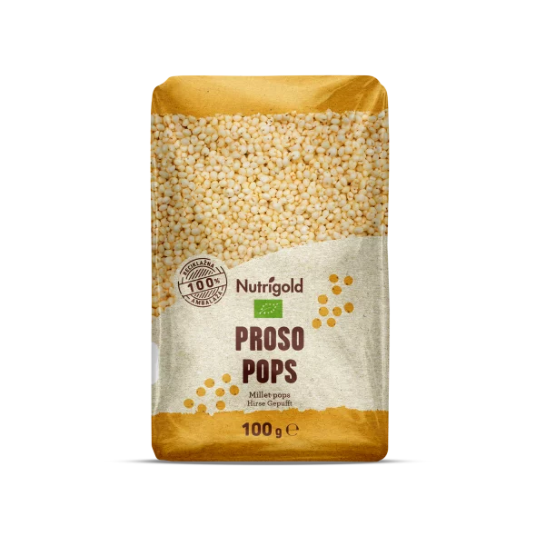 Proso pops dolazi u plastičnoj, prozirnoj ambalaži od 100g.