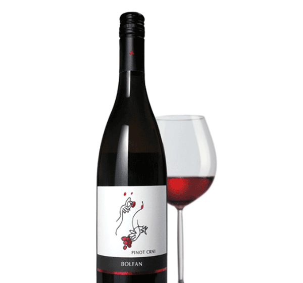 Bolfan pinot crni iz certificiranog organkskog uzgoja u tamnoj staklenoj boci.