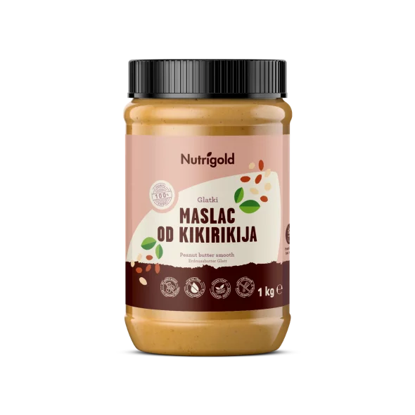 Maslac od kikirikija glatki od 1000g u plastičnoj valjkastoj  ambalaži sa poklopcem