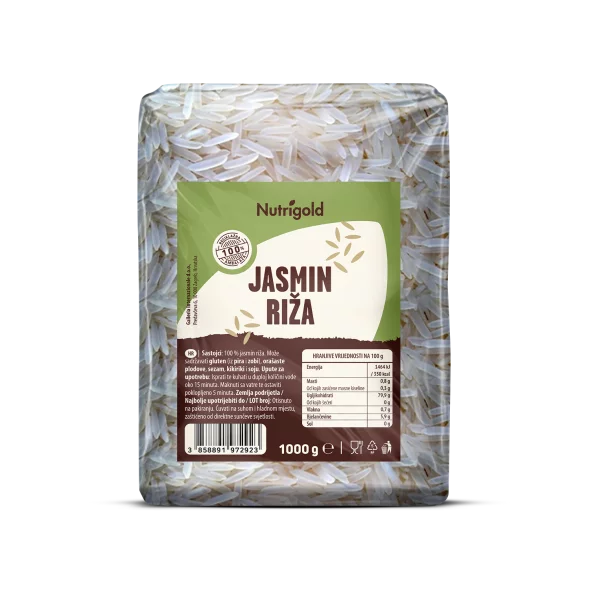 Nutrigold Jasmin riža u prozirnoj plastičnoj ambalaži 1000g