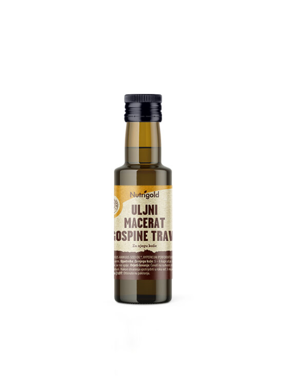 Nutrigold uljni macerat gospine trave u tamnoj, staklenoj ambalaži od 100ml.