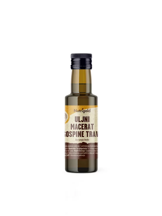 Nutrigold uljni macerat gospine trave u tamnoj, staklenoj ambalaži od 100ml.