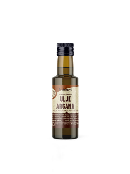 Nutrigold ulje argana u tamnoj, staklenoj bočici od 100ml.