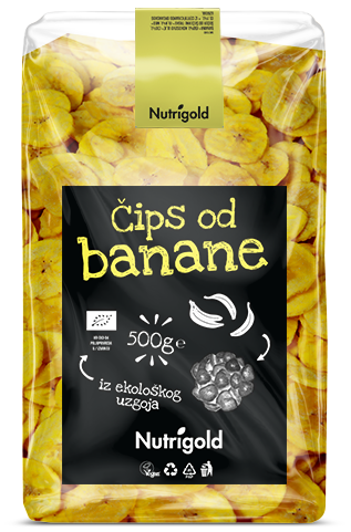 Čips banana iz ekološkog uzgoja u prozirnoj plastičnoj ambalaži od 500 grama