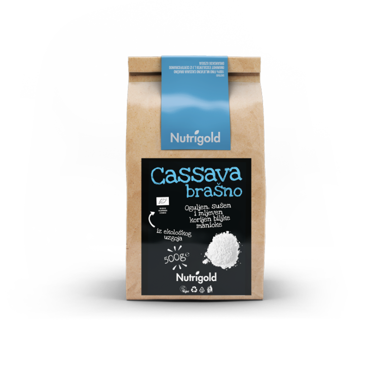 Nutrigold organsko Cassava brašno u smeđoj ambalaži od 500g