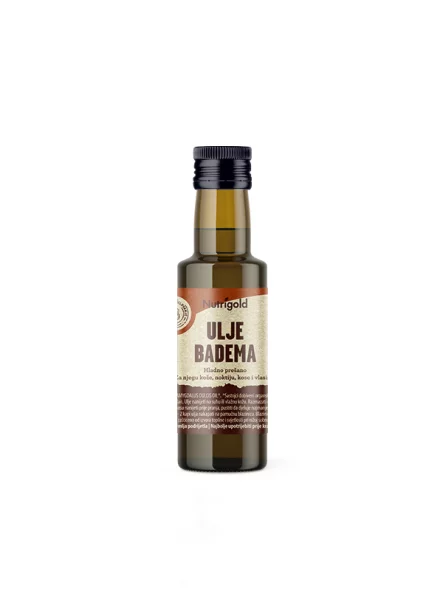 Nutrigold ulje badema u tamnoj, staklenoj bočici od 100g.
