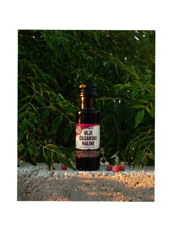 Nutrigold ulje čileanske maline u tamnoj, staklenoj bočici od 100ml.