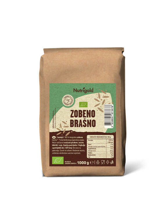 Nutrigold zobeno brašno u tamnom, kartonskom pakiranju od 1000g.