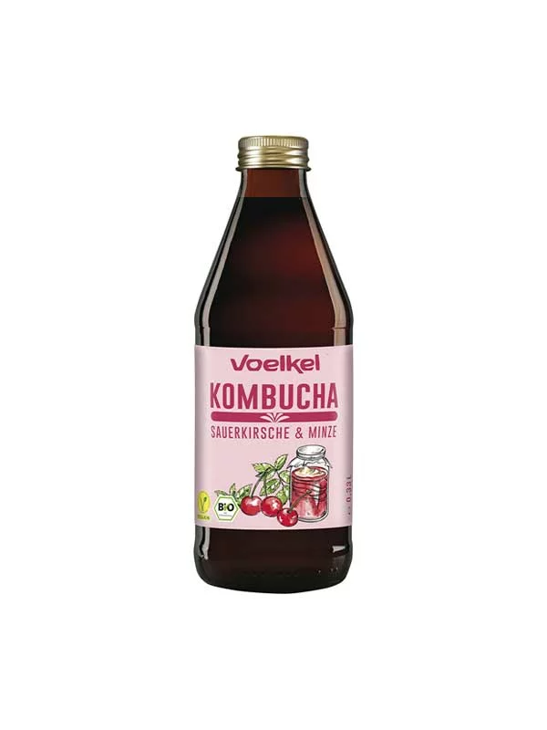 Voelkel odrganski Kombucha napitak s okusom višnjei menta u pakiranju od 0,33l
