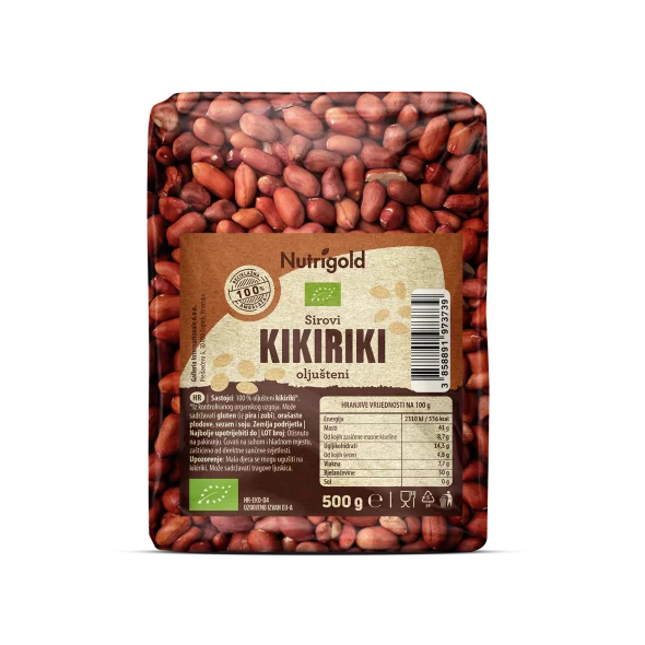 Nutrigold Kikiriki oljušteni Sirovi - Organski u prozirnoj plastičnoj ambalaži 500 g