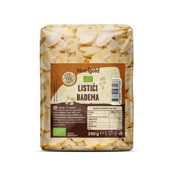 Nutrigold Listići badema - Organski u prozirnoj plastičnoj ambalaži 250g