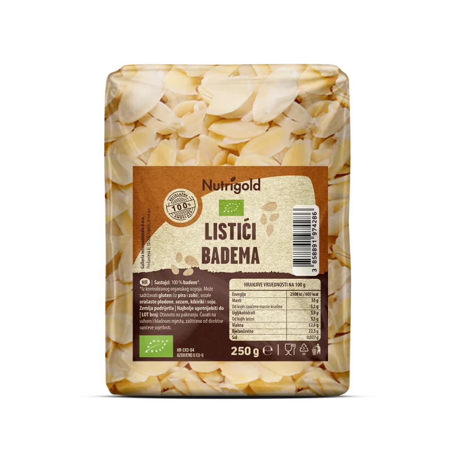 Nutrigold Listići badema - Organski u prozirnoj plastičnoj ambalaži 250g