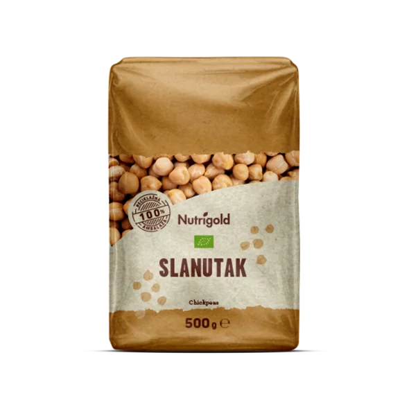 Nutrigold slanutak u prozornoj, plastičnoj ambalaži od 500g.