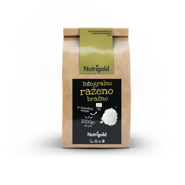 Nutrigold raženo brašno u smeđem, papirnatom pakiranju od 1000g.