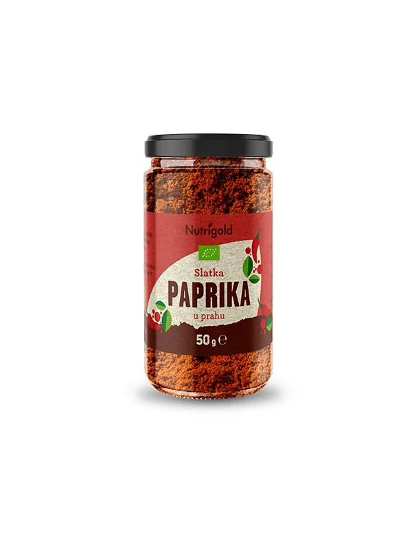 Slatka paprika u prahu dolazi u prozirnoj, staklenoj ambalaži od 50g.