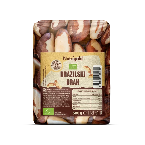 Organski Nutrigold brazilski orasi u plastičnoj prozirnoj ambalaži od 500 grama