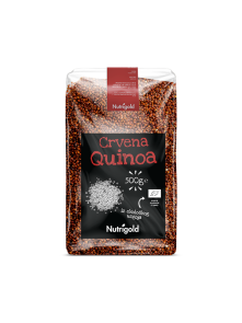 Nutrigold crvena quinoa dolazi u plastičnom, prozirnom pakiranju od 500g.