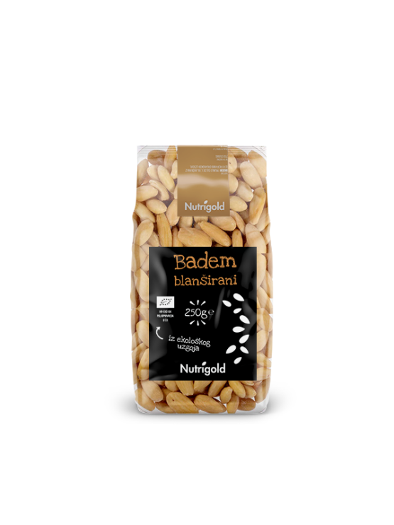 Nutrigold organski blanširani badem u prozirnoj ambalaži 250 grama