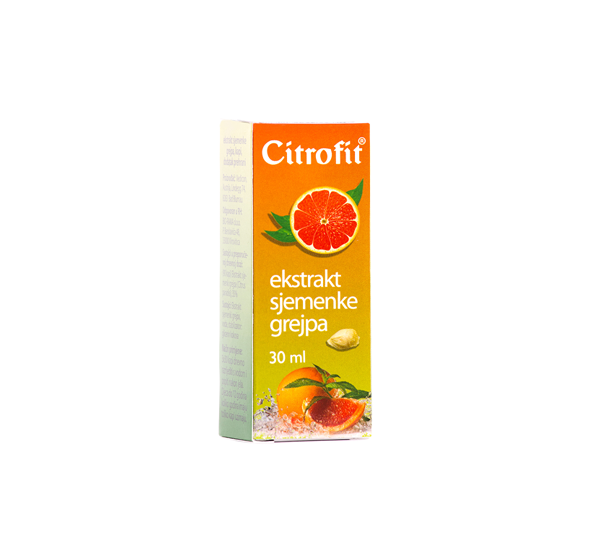 Citrofit u narnčasto-bijeloj papirnatoj ambalaži od 30 ml.
