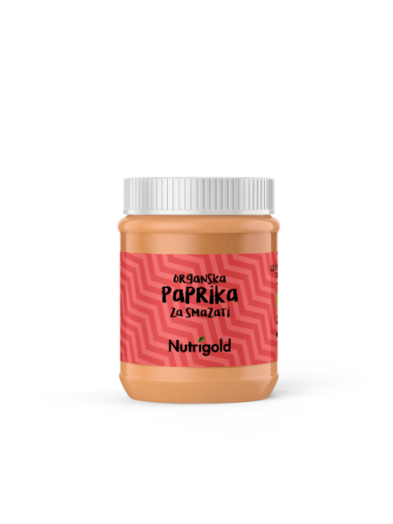 Nutrigold veganski namaz "paprika za smazati" u prozirnoj, staklenoj ambalaži od 135g,