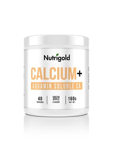 Nutrigold kalcij u prahu s okusom zelene jabuke u bijeloj ambalaži od 160g