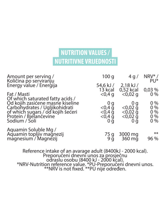 Nutrigold Magnesium+ Aquamin Soluble  u bijeloj, plastičnoj ambalaži od 160g.