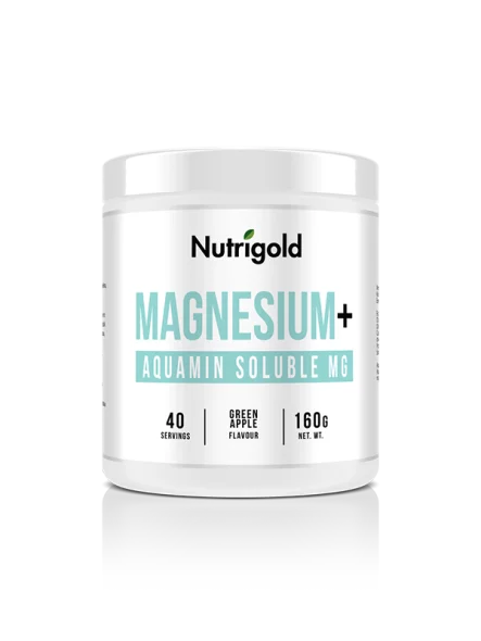 Nutrigold Magnesium+ Aquamin Soluble  u bijeloj, plastičnoj ambalaži od 160g.