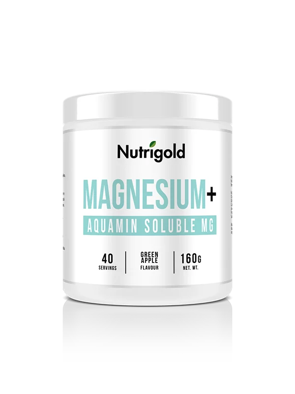Nutrigold Magnesium+ Aquamin Soluble  u bijeloj, plastičnoj ambalaži od 160g.