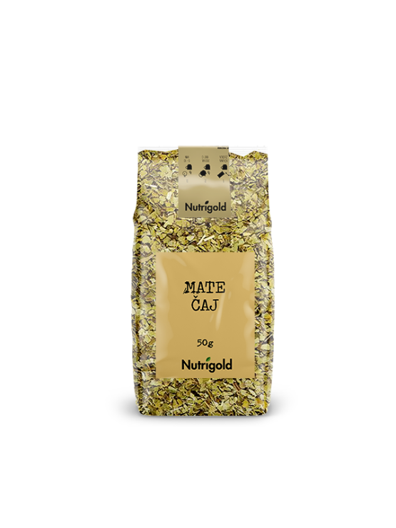 Nutrigold mate zeleni čaj dolazi u prozirnom, plastičnom pakiranju od 50g.
