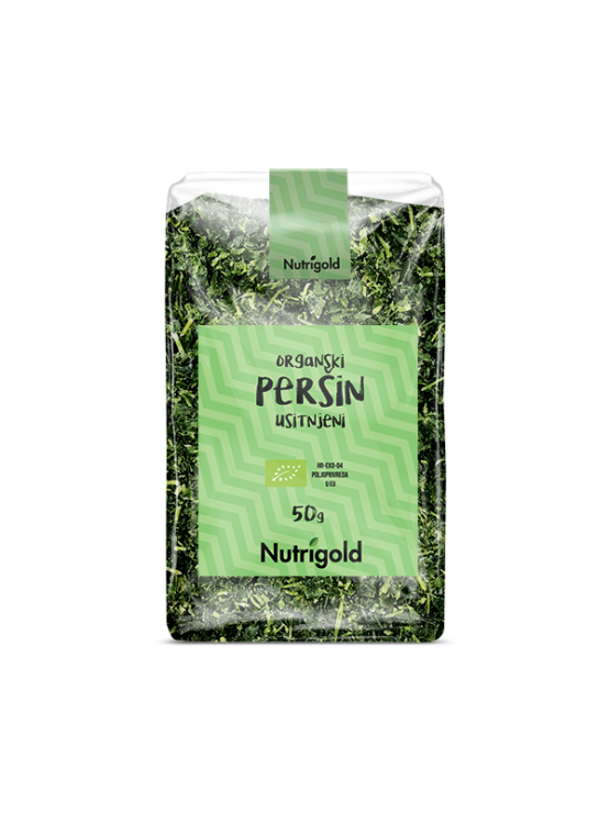 Nutrigol peršin usitnjeni dolazi u prozirnom, plastičnom pakiranju od 50g.
