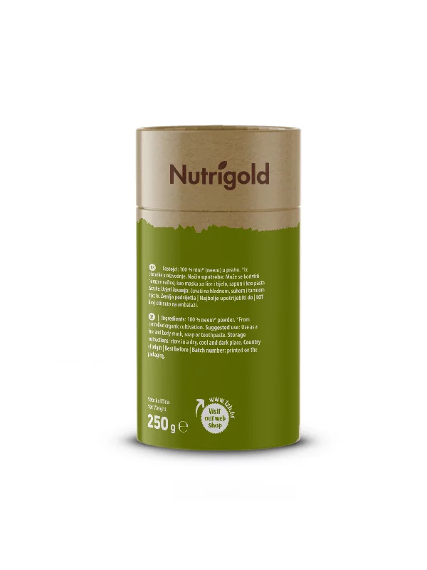 Nutrigold nim prah dolazi u žutom, kartonskom pakiranju od 250g.