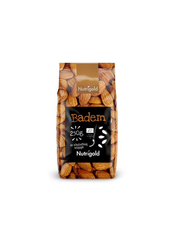 Nutrigold organski bademi u prozirnoj plastičnoj ambalaži od 250 grama