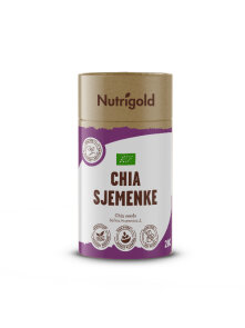 Nutrigold organske chia sjemenke u ljubičastoj tubastoj ambalaži od 200g