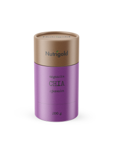 Nutrigold organske chia sjemenke u ljubičastoj tubastoj ambalaži od 200g