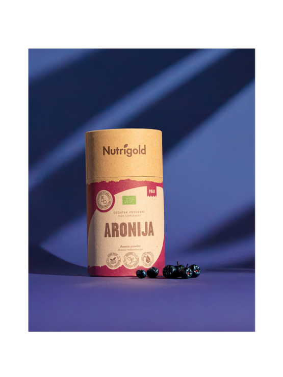 Nutrigold organska aronija u prahu u smeđoj ambalaži od 200g