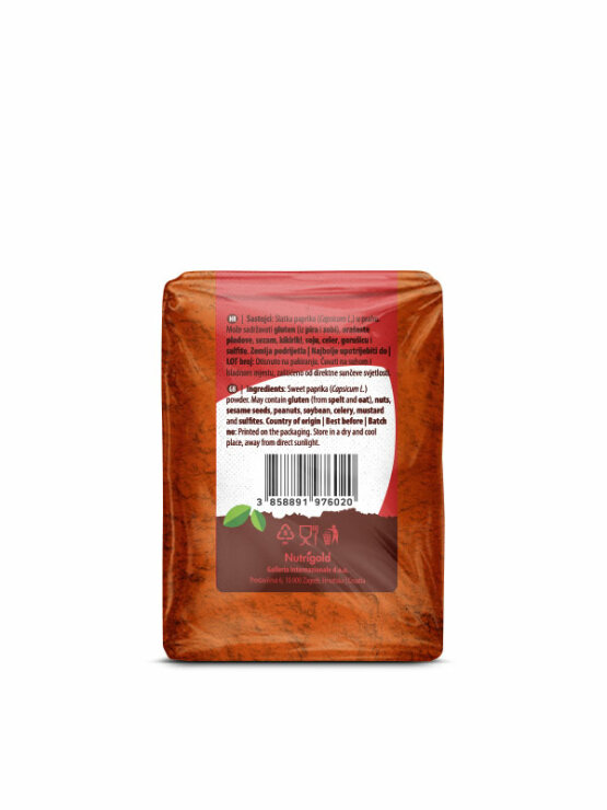 Nutrigold slatka paprika u prahu u prozirnoj ambalaži od 200 grama.