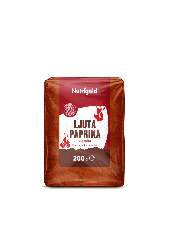 Nutrigold ljuta paprika u prahu u prozirnoj ambalaži 200g