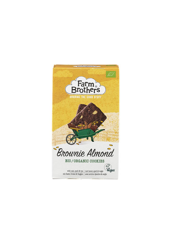 Farm Brothers veganski keksi od zobi, pira i raži s okusom badema i brownija u kartonskoj ambalaži od 150 grama