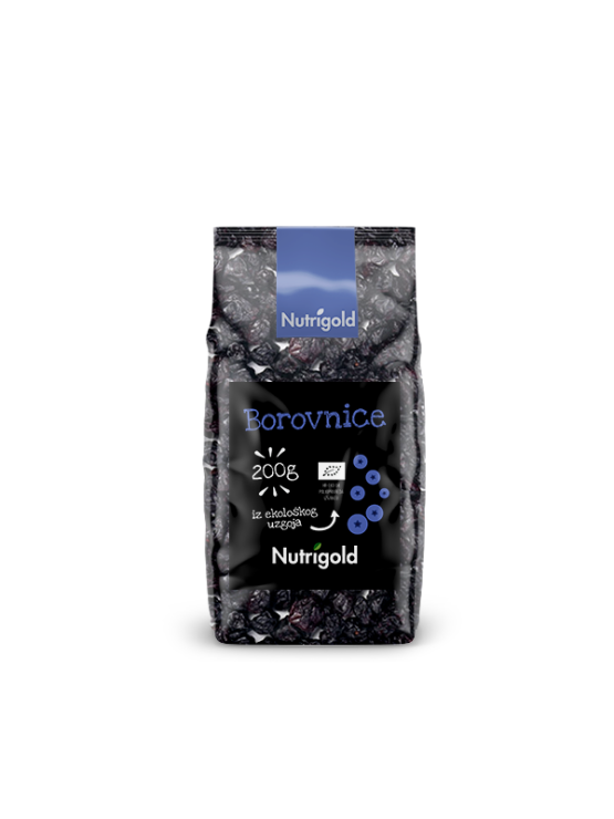Nutrigold organske suhe borovnice u prozirnoj ambalaži od 200g