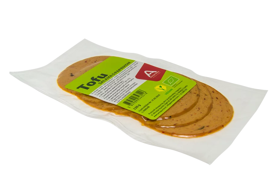 Annapurna bio tofu salama s paprikom u prozirnoj vakumiranoj ambalaži od 100g
