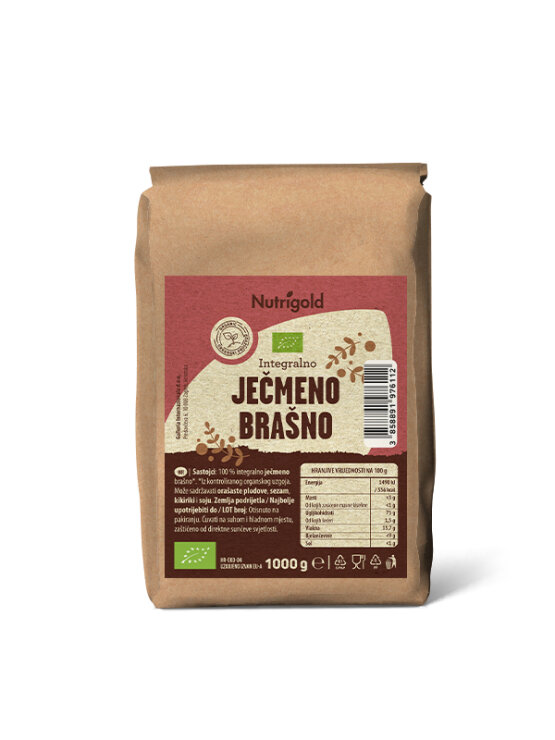 Nutrigold integralno organsko ječmeno brašno u smeđoj ambalaži od 1000 grama