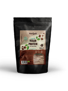 Organski Nutrigold veganski proteini s okusom čokolade u tamnoj ambalaži od 1000g