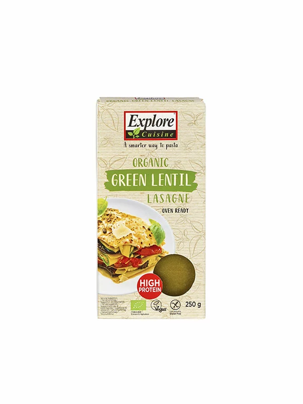Organske Explore Cuisine lasagne od zelene leće u kartonskoj ambalaži od 250g