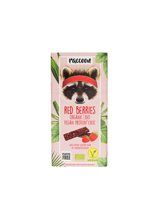 Organska Raccoon veganska proteinska čokolada šumsko voće u ambalaži od 40g