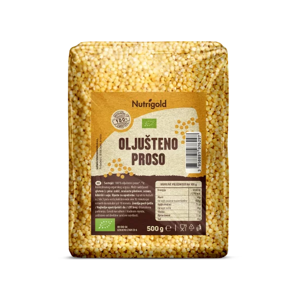 Nutrigold organsko oljušteno proso u prozirnoj ambalaži od 500g