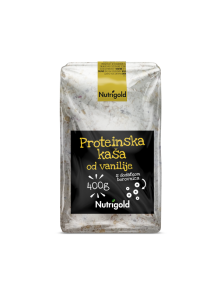 Proteinska kaša Vanilija s dodoatkom borovnice dlazi u prozirnoj ambalaži od 400g.