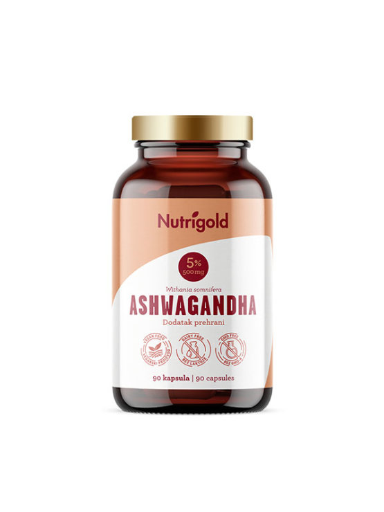 Nutrigold ashwagandha 90 veganskih kapsula u tamnoj ambalaži