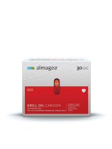 Almagea Krill Oil Cardio+ in a cardboard packaging containing 30 capsules