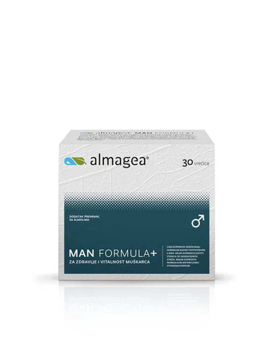 Almagea Man Formula+ u kartonskom pakiranju koje sadrži 30 vrećica